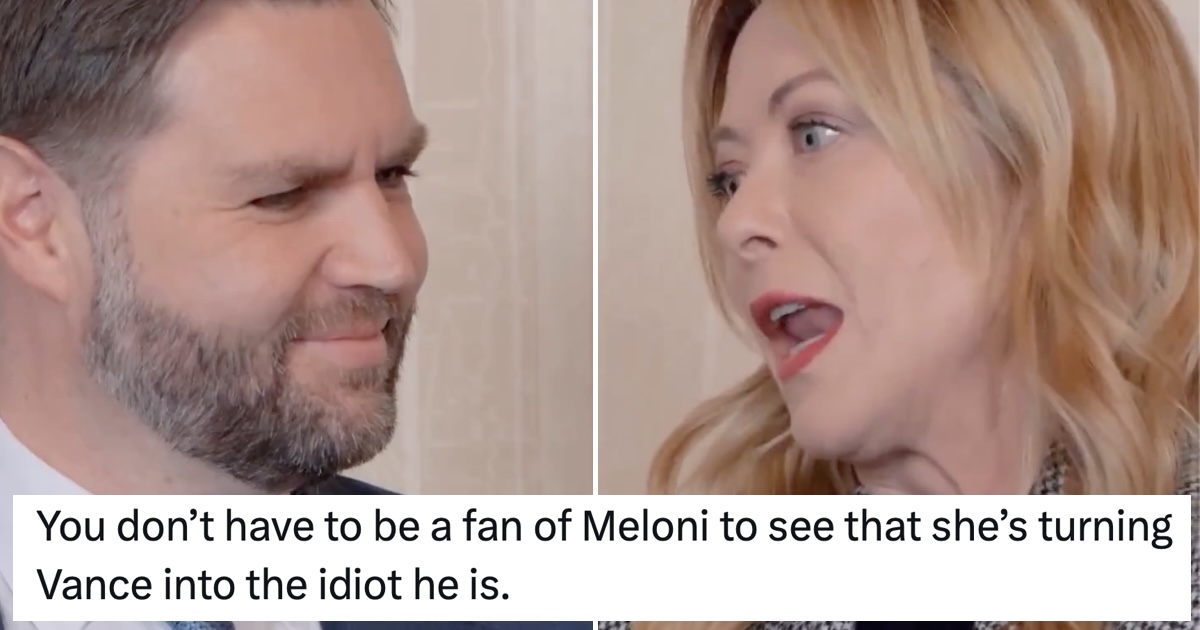 JD Vance invited Giorgia Meloni to ‘say a few things’ but it was presumably not what he was expecting and it’s just glorious
thepoke.com/2026/02/10/jd-…