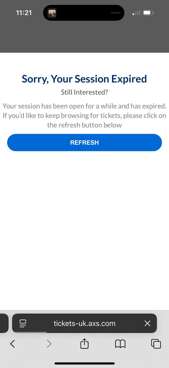 tmcd1989's tweet photo. @AXS_UK every time I try and access your site for Robyn tickets I either get told I’m not a real fan l/bot or get show this message https://t.co/RkdH7wHYR6