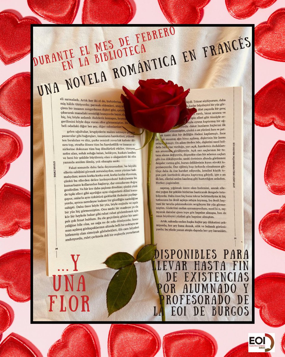 📚  Para celebrar el mes del amor, ven a la biblioteca de la EOI de Burgos. 😍 La lectura es una aventura. Descubre el mundo de los libros en 6 idiomas de la EOI de Burgos. 📖 🌎😃
Horarios y catálogo en nuestra Web.
➡🔗eoiburgos.centros.educa.jcyl.es/sitio/index.cg…