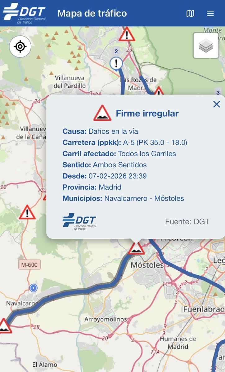 17 kms de la A-5 entre Navalcarnero y Móstoles es ahora zona de firme en mal estado en ambos sentidos. En vez de arreglar las carreteras, señalizan y reducen velocidad.
Es demencial, pero así se cubren de reclamaciones si hay accidentes o daños en vehículos por culpa del asfalto.