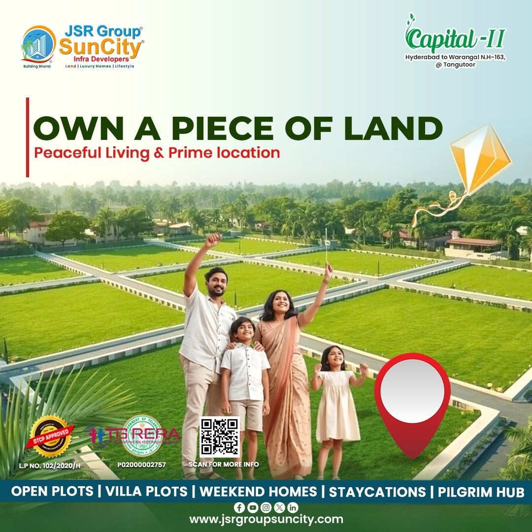 jsrgroup2's tweet image. Own a Piece of Land. Peaceful Living &amp;amp; Prime Location.🌿
Imagine your family building memories in a place surrounded by greenery, fresh air, and promising growth. At Capital-II, located on Hyderabad–Warangal NH-163 @ Tangutoor, you’re not just buying a plot
#oprnplots #villaplots
