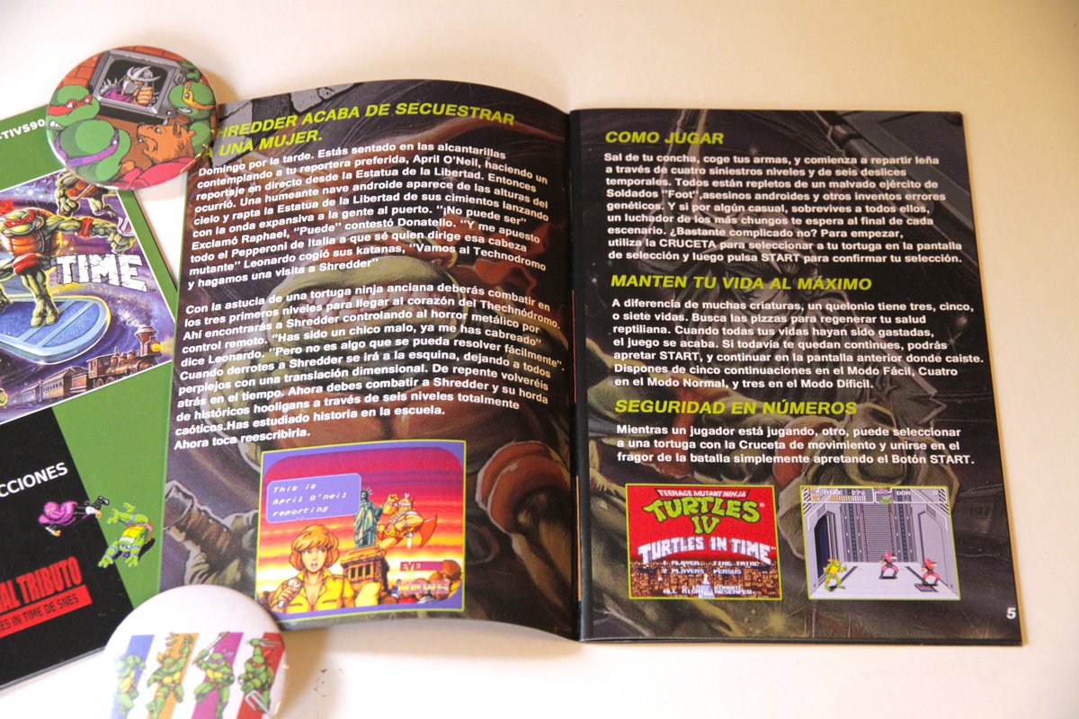 Super90sGames's tweet photo. Manual Custom de 24 páginas con nuevo diseño para que con su ayuda obtengas la victoria a través del tiempo contra Shredder! 📖✍️😊💚#snes #supernintendo #Turtlesintime #CustomArtS90s #TortugasNinja #Pizza🍕🍕🍕🍕 https://t.co/qIcYuOkrjh