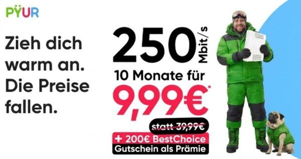 MonsterDealz's tweet image. 🔥 PŸUR Pure Speed 250: 10 Monate nur 9,99€ + 200€ BestChoice-Gutschein 🎁 (verlängert bis 24.02.26)! Danach 39,99€/Monat. Nur Neukunden / 24 Monate. Schnell zugreifen: monsterdealz.de/?p=1469950 #PŸUR #Internet #Deal #Sparen