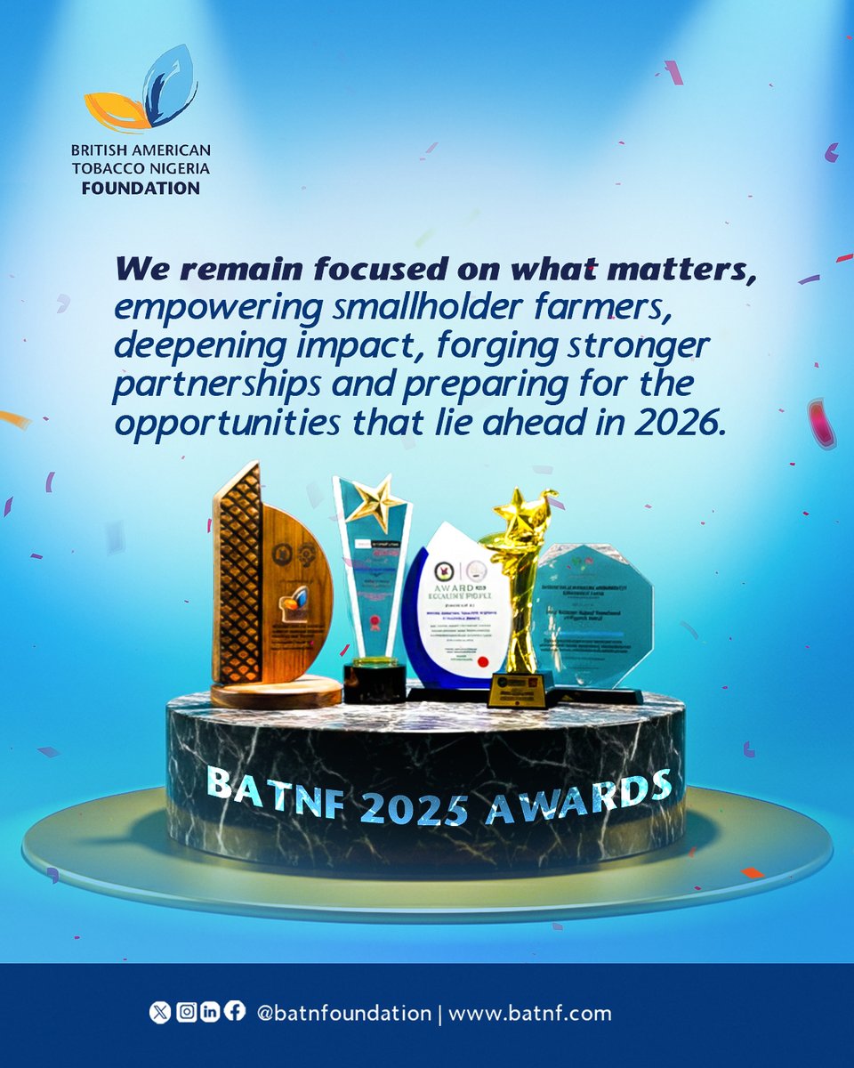 BATNFoundation's tweet photo. These awards reflect our commitment to driving measurable impact, strengthening ecosystems, and contributing meaningfully to national development.
#BATNFoundation #BATNFImpact #SustainableDevelopment #AgricultureInnovation #YouthEmpowerment #RuralDevelopment #SDGsInAction #ImpactInvestment #QualityExcellence #PartnershipsForProgress