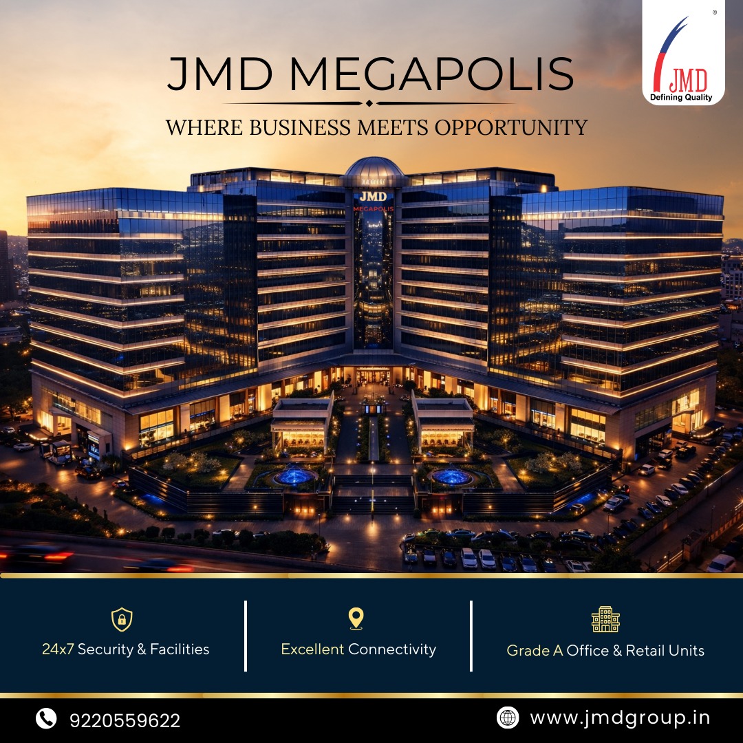 JMDGroup_'s tweet photo. Scale your business at JMD Megapolis! 🚀

🏢 Grade A Office &amp; Retail Units 
📍 Excellent Connectivity 
🔒 24/7 Security

Where business meets opportunity. 💼✨
Contact: 9220559622

#JMDMegapolis #Business #RealEstate #CommercialSpace #Growth https://t.co/FR7nHUM1RM