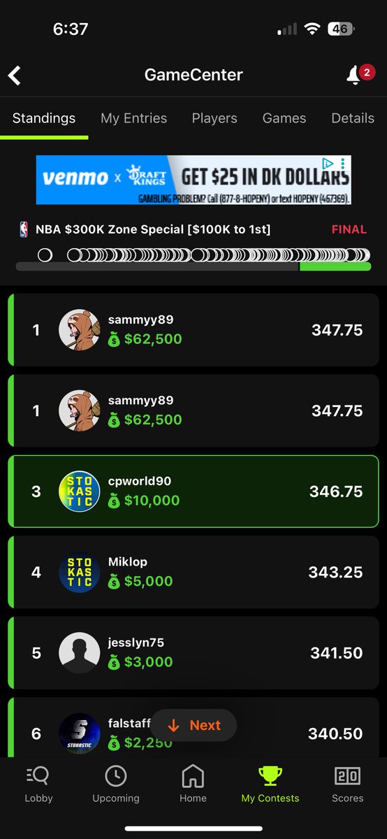 CryptoC90's tweet photo. Not gonna believe this but I almost took down the NBA 300K Zone last night. My biggest win ever. 1 point away from taking it all. Man. Still happy though. S/O to @Stokastic team! Two days in a row, i’m on FIRE!!!! @StokasticHOF https://t.co/OOITpBcrR2