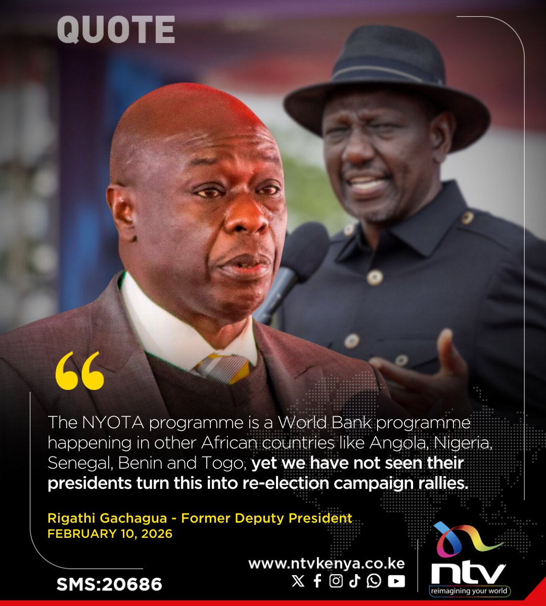 Rigathi Gachagua: The NYOTA programme is a World Bank programme happening in other African countries like Angola, Nigeria, Senegal, Benin and Togo, yet we have not seen their presidents turn this into re-election campaign rallies