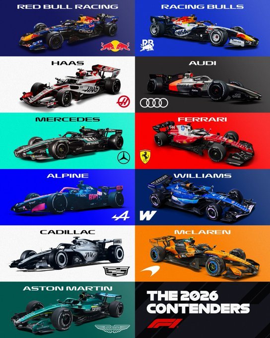 Ranking de las liveries de los F1 de 2026:

1. Red Bull
2. Haas
3. Ferrari
4. Racing Bulls
5. Mercedes
6. Cadillac
7.  Audi
8. Aston Martin
9. Williams
10. McLaren
11. Alpine

#F1