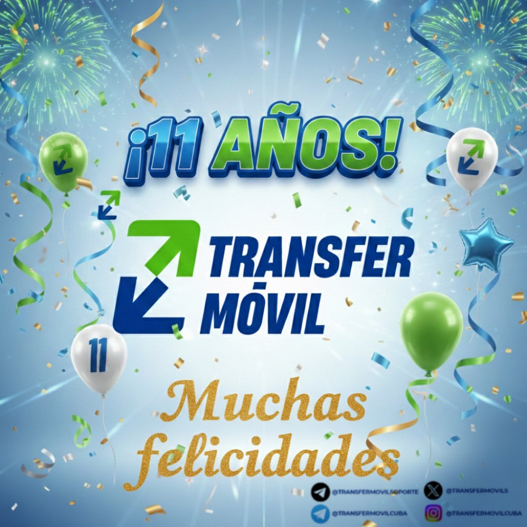 10 de febrero, Aniversario 11 de #Transfermóvil, la pasarela de pago que acerca los servicios al hogar y contribuye con la transformación digital de nuestro país. 
¡Felicidades!
#EtecsaConCuba