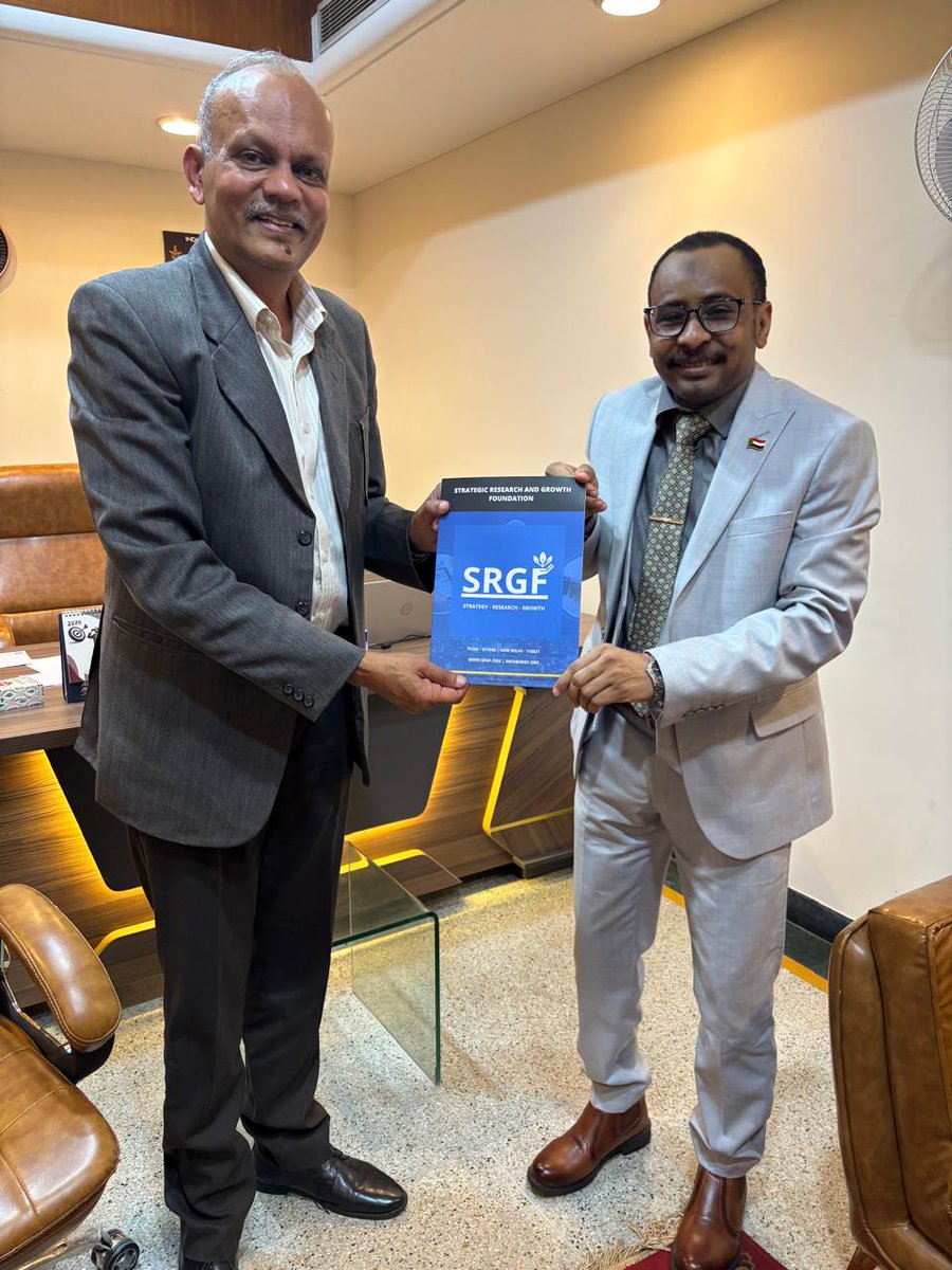 Gemini said
Maj Gen Anil Kashid AVSM, VSM (Retd.) met Col Mohamed Abdelrahman Ahamed Adam of the Sudan Embassy to discuss strategic cooperation and supporting the Sudanese Armed Forces through national defence capabilities.

#DefenceDiplomacy #SRGF #Sudan #MilitaryLeadership #MoD