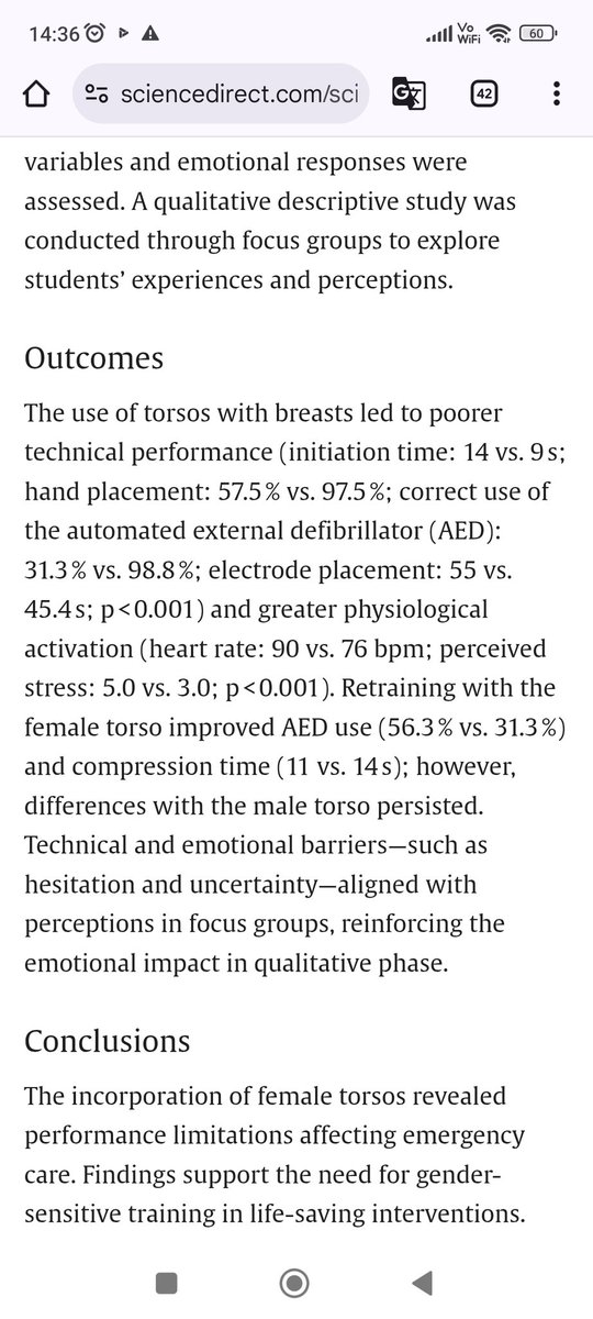 Kalp krizi sonrası müdahale eğitimi erkek bedeni üzerinden verildiği için kadınlar hayatını kaybediyor. CPR'da elini doğru yere yerleştirme oranı erkek hastada %97,5 iken kadında 57,5'e, defibrilatörü doğru kullanma erkek hastada %98,8 iken kadında 31,3'e düşüyor.