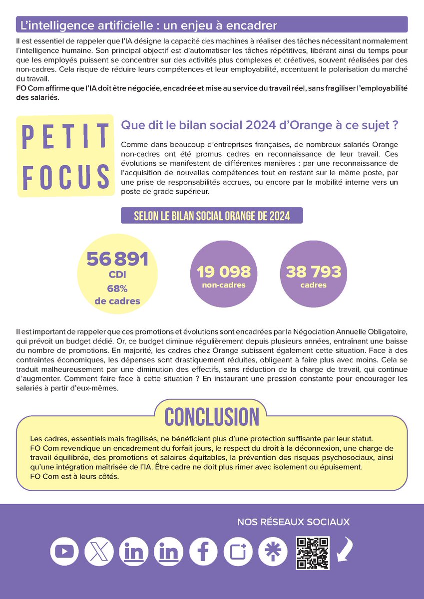 Questions de fond à Orange : LE POIDS DES CADRES
DANS LA SOCIÉTÉ FRANÇAISE #Cadres #orange #FOCOM #societe 🔴⚖🍊