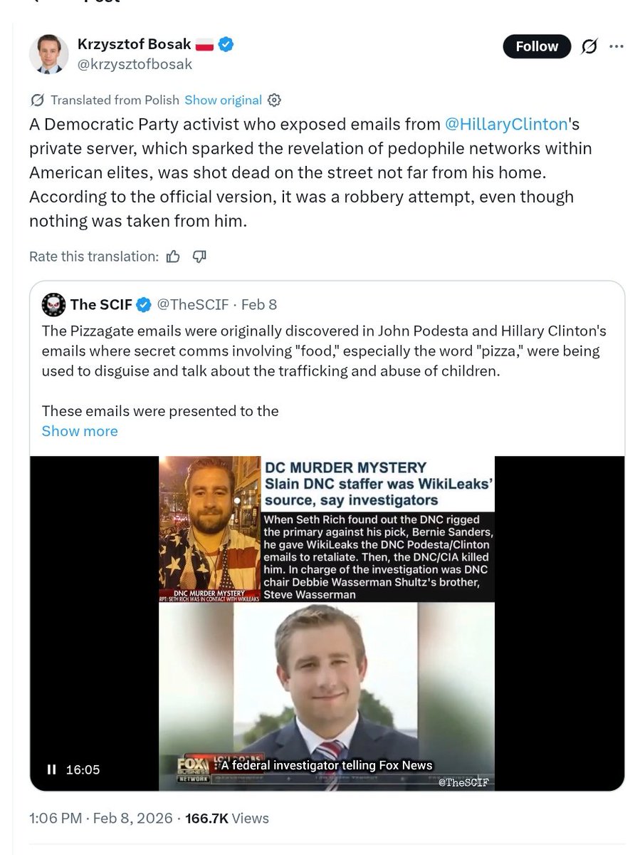 TTarkkailija's tweet image. Inspired by Musk, Krzysztof Bosak, Deputy Speaker of the Polish Sejm, embraces QAnon &amp;amp; pizzagate narratives.