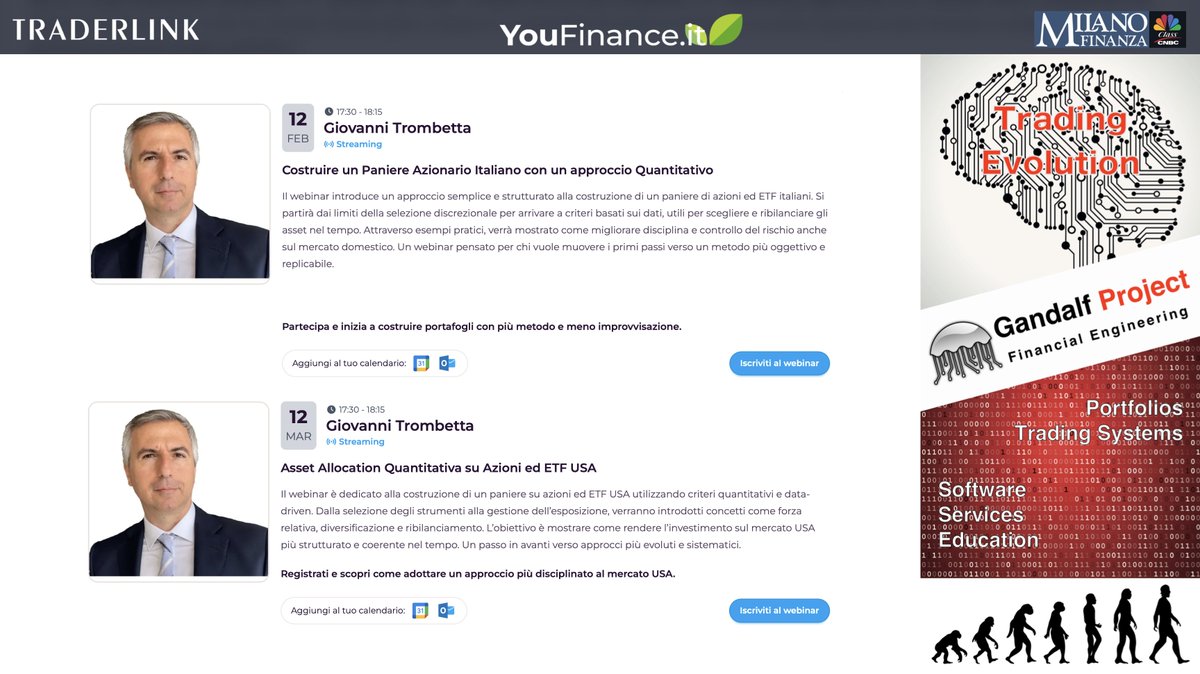 Giovedì 12 febbraio, alle 17.30, terrò il primo dei due webinar dedicati all'Asset Allocation strategica e tattica che ci traghetteranno all'evento fisico YouFinance.it del 27 marzo a Rimini.
Potete iscrivervi di seguito: youfinance.it/investi-bene-2…

Vi aspetto! #youfinance