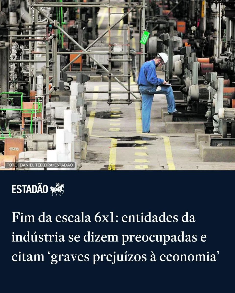 Fim da escala 6x1: entidades da indústria se dizem preocupadas e citam ‘graves prejuízos à economia’ 

Abimaq, que representa fabricantes de máquinas e equipamentos, fala em impacto de R$ 178,8 bi nos custos de empregados formais com mudança 

📲 Leia mais no site do #estadão >