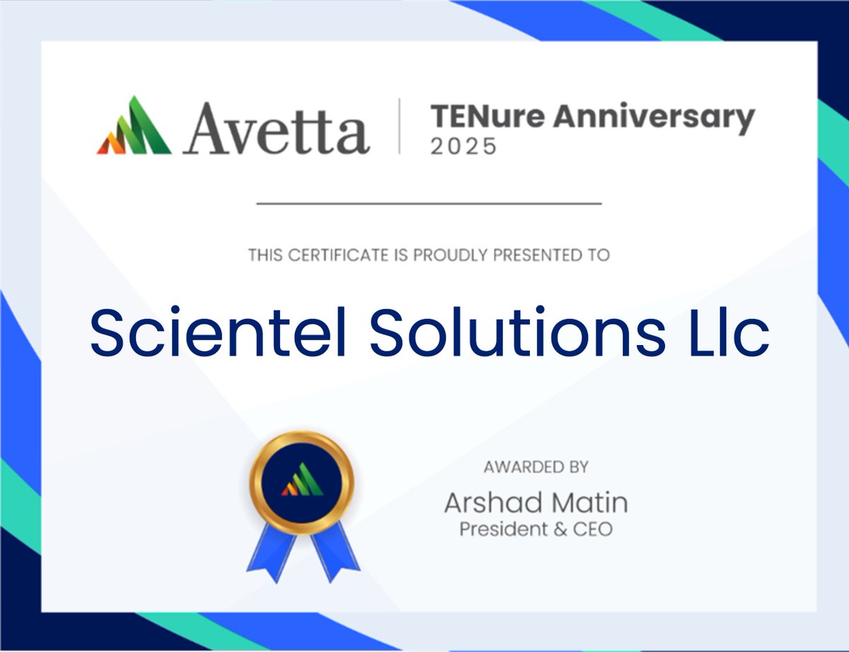 It is an honor to celebrate 10 years of partnership with <a href="/AvettaNews/">Avetta</a>. In recognition of this decade-long collaboration, Scientel has been awarded the 2025 TENure Anniversary certificate.

#SupplierExcellence #TENureAnniversary #AvettaRecognition #Scientel