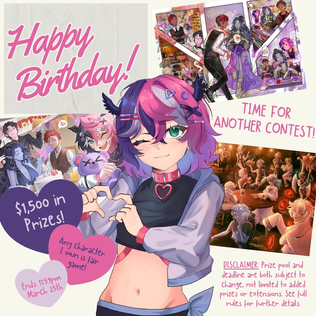 hey #ArtistOnTwitter !! theres still 2 months left of my #artcontest!!

🔁 to help visibility!
❤️ if you might enter!
💬 if you want pinged a reminder!

$500 First + $500 Charity
$200 Second + $75 Charity
$100 Third
$75 Fourth
$50 Fifth + Possible Runner Ups

More info pinned!