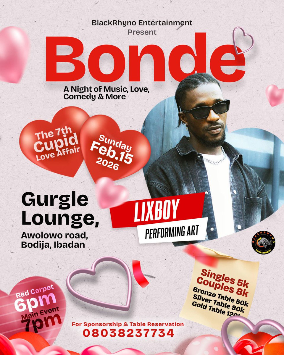 Make it a date 🥂 
February 15th, Ibadan way 🚘 
I will be live.
#Idomabaddest
#AmongTheEp
•
You stand a chance to listen to one of the hit songs on my unreleased Ep when you buy a ticket. #among👽 cheers 🍻 #valentinesday #valentines #osun #val #love #gift #asiwaju