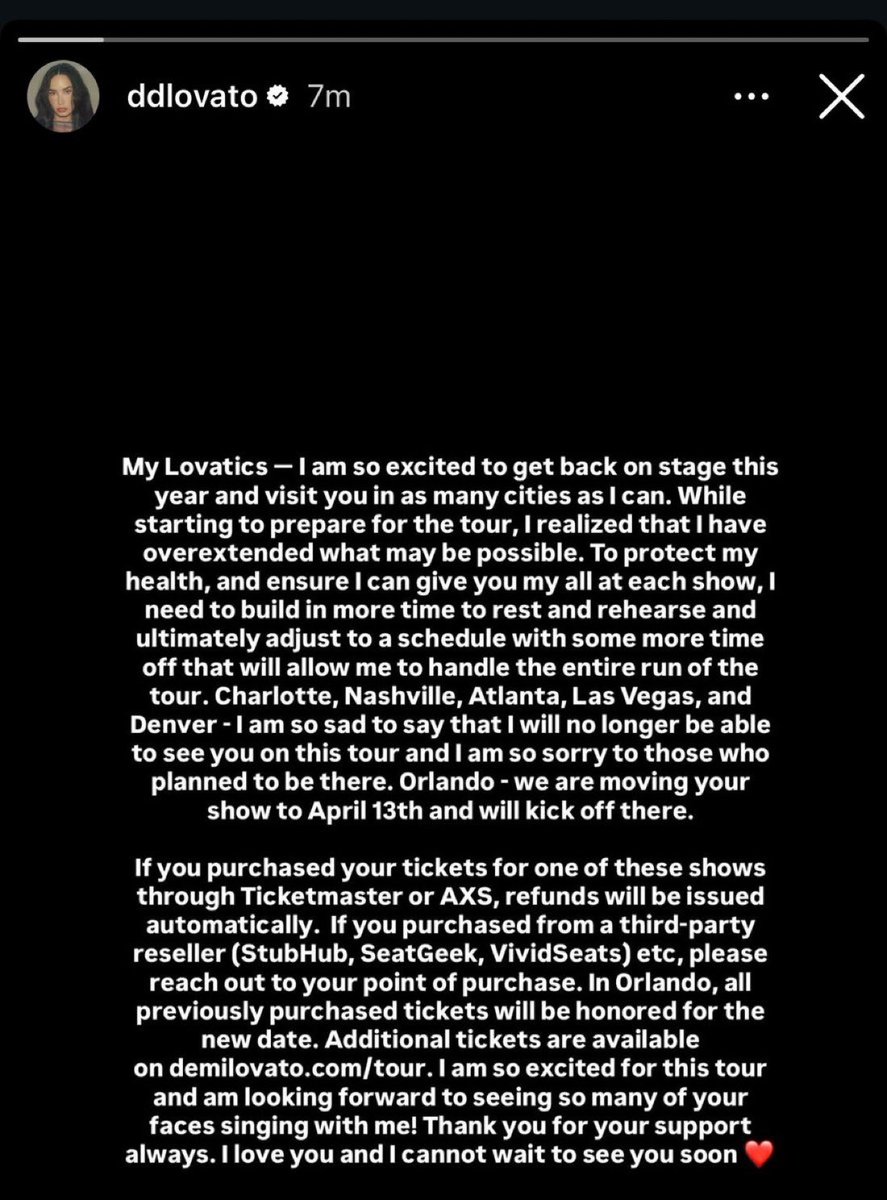 demismonarchy's tweet image. when demi announced the tour dates I knew there was going to be some re-scheduling due to each show being so close to each other with no time to rest but cancelling FIVE shows instead of moving the dates is INSANE. 

“more time rest and rehearse” girl which one is it? you should…