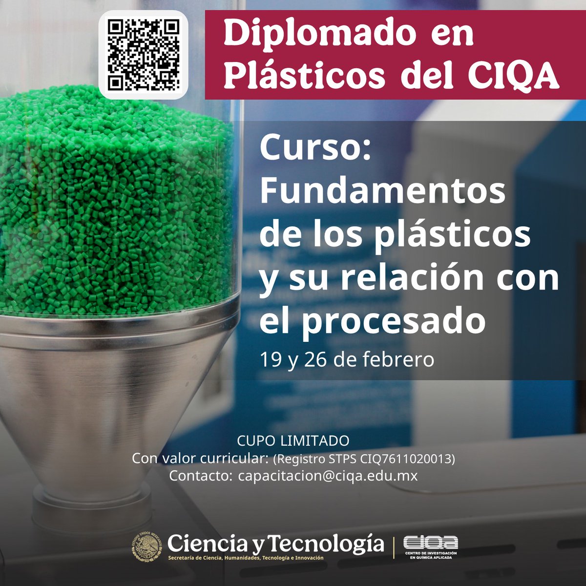 ciqa_mx's tweet image. El #CIQA te invita al curso "Fundamentos de los plásticos y su relación con el procesado", en modalidad online, este 19 y 26 de febrero.
ciqa.mx/Diplomado_Fund…
Tel: (844) 438 98 30 ext. 1313 / 1347