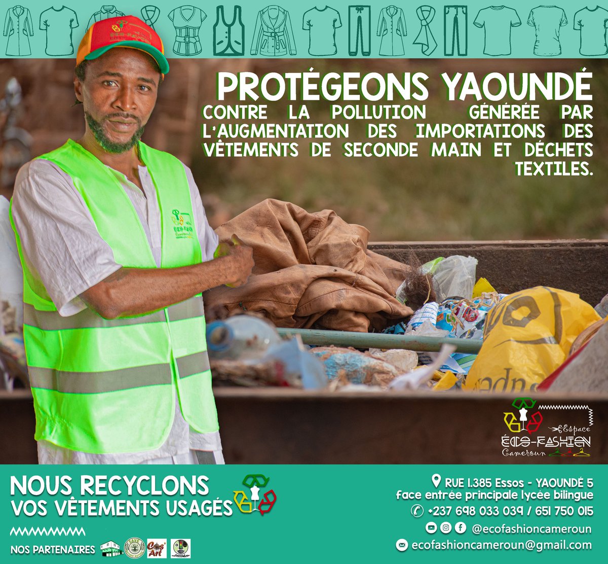 FdnKAMERUES's tweet photo. 👕♻️ Un vêtement recyclé, c’est un pas vers un Yaoundé plus durable ! 🌱

Rejoignez le mouvement : suivez-nous sur les réseaux sociaux et participez à nos actions !

#ecofashion #yaounde #cameroun #ecofriendly #RECYCLEAM♻️ https://t.co/JrOK2UnSpX