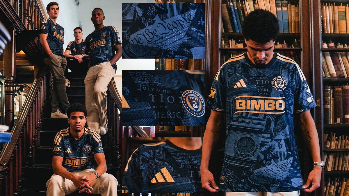 PhilaUnion's tweet photo. In 1776, a group of free thinkers wrote an iconic break up letter in Philadelphia.

In 2008, a group of Philly freewheelers forged a team that would break from the norms.

The 1776 Kit symbolizes the birth of this nation and resembles the values of our club.

#DOOP https://t.co/TQUUMNYosy