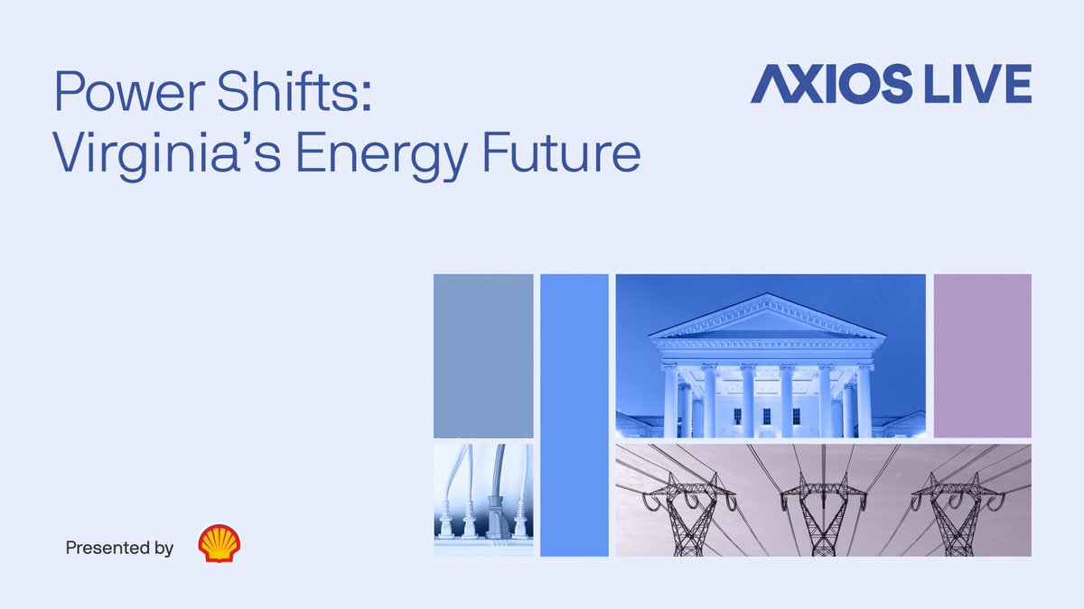 axios's tweet photo. #AxiosLive is headed to Richmond!

Join Axios' @ChuckMcCutcheon and @sabrinaamorenoo this Thurs. for convos on Virginia's energy future feat. @selc_org's Josephus Allmond, Virginia Mercury energy columnist Ivy Main, @DelGlennDavis & more.

👉 RSVP: https://t.co/dCplbg8IHu

Presented by: @Shell_USA