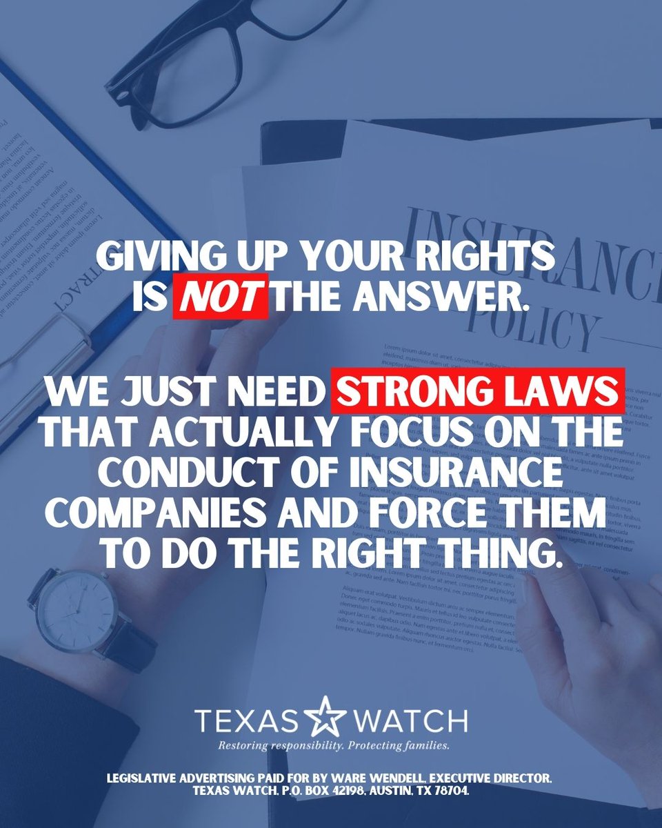 Homeowners and drivers are paying a lot more for less insurance coverage. Insurance companies have hiked our rates in Texas over twice the national average. Our state laws give too much power to the insurance industry.