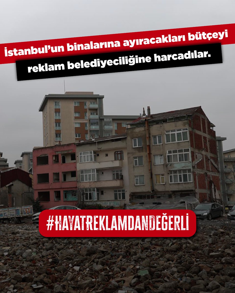 Reklamlar güncelleniyor, afişler yenileniyor ama konu binalarımızı yenilemek olunca İBB ortada yok.

İstanbullunun can güvenliği, afişlerden ve sloganlardan daha acil.

Unutanlara hatırlatıyoruz: #HayatReklamdanDeğerli