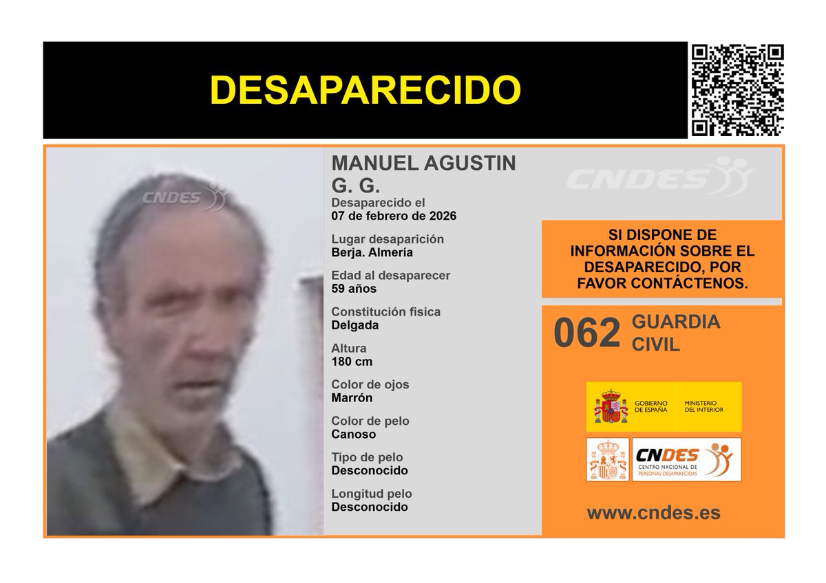 ⚠️🚹DESAPARECIDO🚹⚠️
Edad5⃣9⃣años
🧐Última localización #Berja #Almeria 
Ayúdanos➡️comparte 📲
Si crees haberlo visto 📩
☎️062 <a href="/guardiacivil/">Guardia Civil</a> 
<a href="/cndes_oficial/">CNDES</a> #adulto #desaparecido
