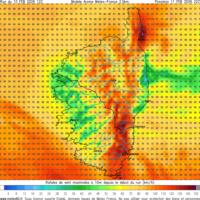 meteo60's tweet image. Le #vent va nettement se renforcer demain sur la #Corse, notamment sur la côte orientale et les reliefs. On devrait dépasser les 150km/h autour du cap Corse, 110-120km/h en région bastiaise et 110-130km/h entre Solenzara et Porto-Vecchio. 
Carte : meteo60.fr