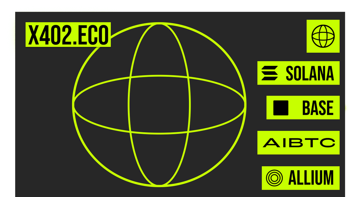 x402eco's tweet image. Welcome to x402.eco, an information hub for the leading crypto-native payment protocol.

Launched by @Coinbase last year, x402 addresses the growing need for AI-native payments as agents and agentic commerce continue to rise.

The protocol has already settled $100M…