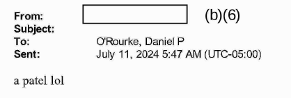 BaniasLaw's tweet photo. #FOIA Got some emails from adjudicators at my local @USCIS field office. Someone please give me a non-problematic back story that would justify writing an email that says: "a patel lol." Well, @USCIS? #BeBetter https://t.co/WGRAd0MYf8
