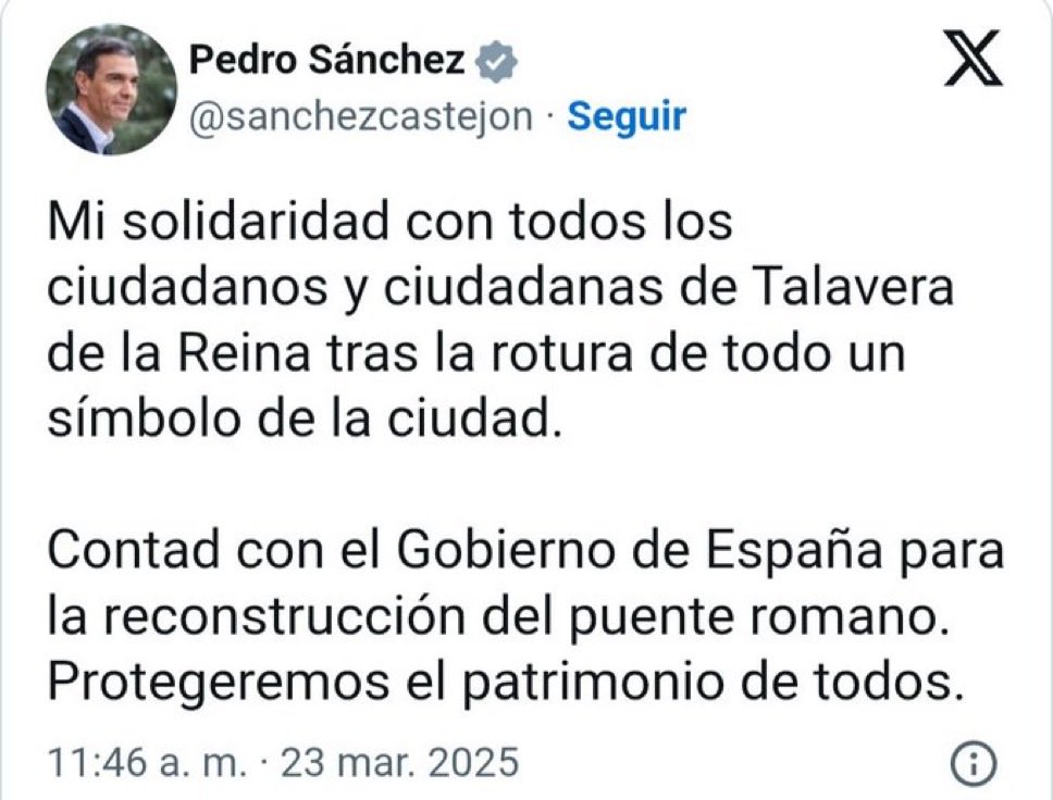 ¿Véis ese puente roto?

El tuit es del 23/03/2025. Casi un año.

¿A qué se destinan vuestros impuestos?