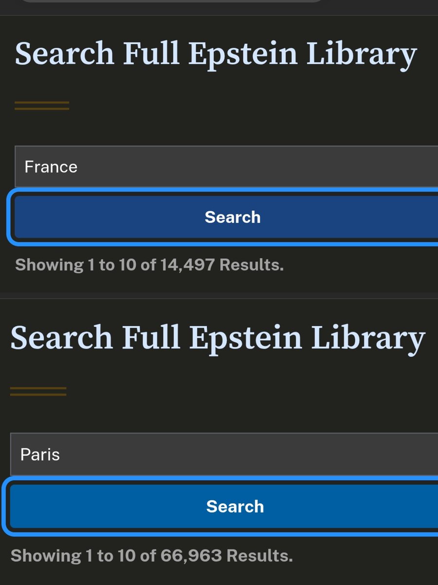 Fichiers Epstein :
"France" est citée 14 497 fois
"Paris" est cité 66 693 fois 

Toujours pas d'enquête et "cela ne concerne que les americans" ? Vraiment ?