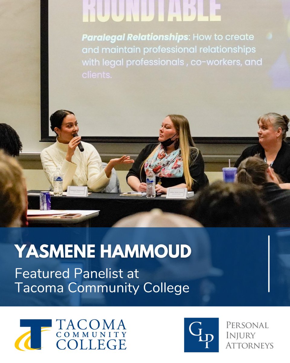 Last week, GLP Attorneys was honored to be part of a panel discussion for the Paralegal Studies Program at Tacoma Community College. Drawing from her own personal experience in the legal profession, Staff Attorney Yasmene Hamound shared valuable insight and advice.