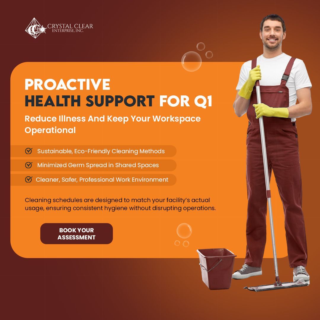 CrystalClearKC's tweet photo. Peak flu season is here, and protecting your team's health protects your productivity throughout Q1 and beyond.
Crystal Clear's trained, background-checked teams use sustainable cleaning and disinfection methods that eliminate germs effectively without harsh chemicals. https://t.co/V53btbvt8q