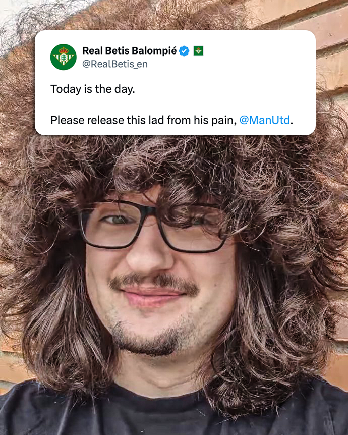 ESPNUK's tweet image. Even Real Betis are hoping today is the day for this United fan 😂💈