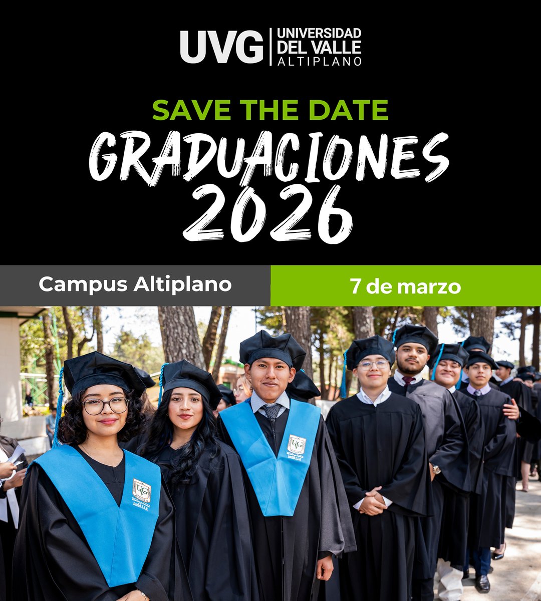 🎉 Se acerca un día que marcará la vida de nuestros estudiantes. ✨

Las Graduaciones UVG Campus Altiplano ya tienen fecha 🎓
 📅 Sábado 7 de marzo | 📍Campus Altiplano 

¡Nos vemos para celebrar este gran logro! 🎉
