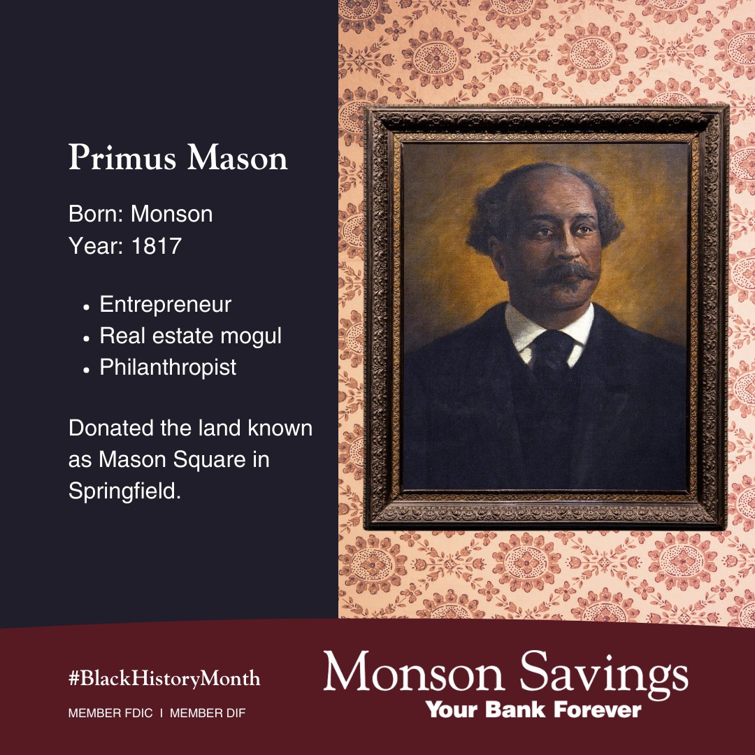 Mason Square is a unique crossroads in Springfield. It was named after Primus Mason, a 19th century Monson local who donated the land to the city. He was a well-known entrepreneur, real estate mogul, &amp; philanthropist. His legacy lives on today! #BlackHistoryMonth
