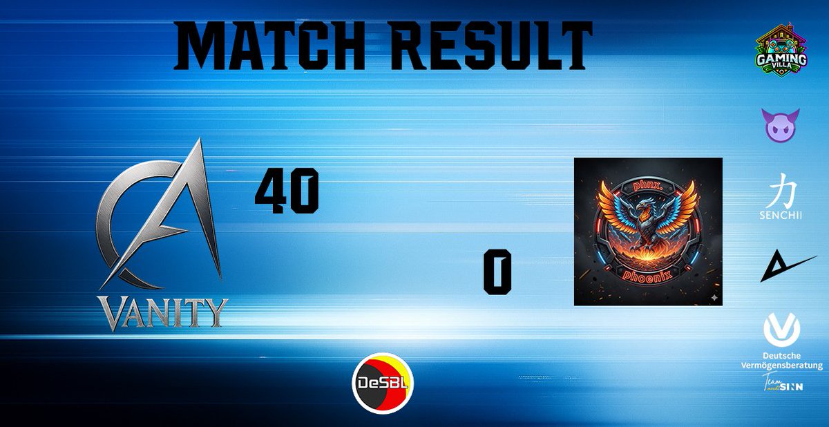 Guten Abend Community! 💪

Was für ein Auftritt von Team Vanity in der DeSBL! 🔥

Im Duell gegen Phoenix sicherten sie sich einen klaren 40:00 Sieg – und nein, kein Freewin, sondern komplett erspielt! 💯

Absolute Dominanz von Anfang bis Ende 🚀

#TeamVanity #DeSBL #Victory