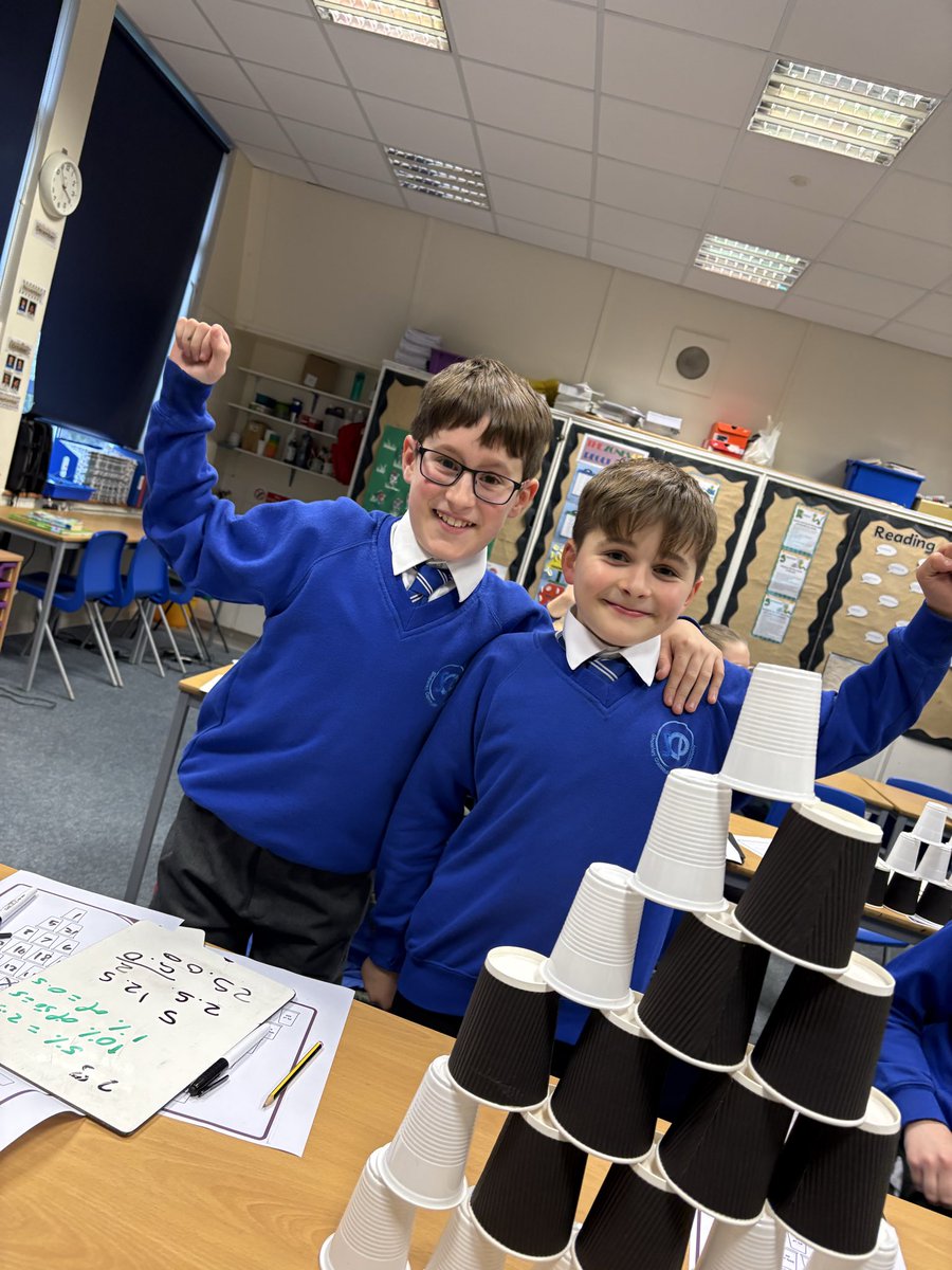 ShawleyPrimary's tweet photo. Who knew finding percentages could be so much fun! Year 6 worked together to find percentages of amounts to earn cups with each pair racing to be the first to build their tower. @LEOacademies @ShawleyPrimary #WeAreLEO #year6maths #percentages https://t.co/DCPvGhWGFw