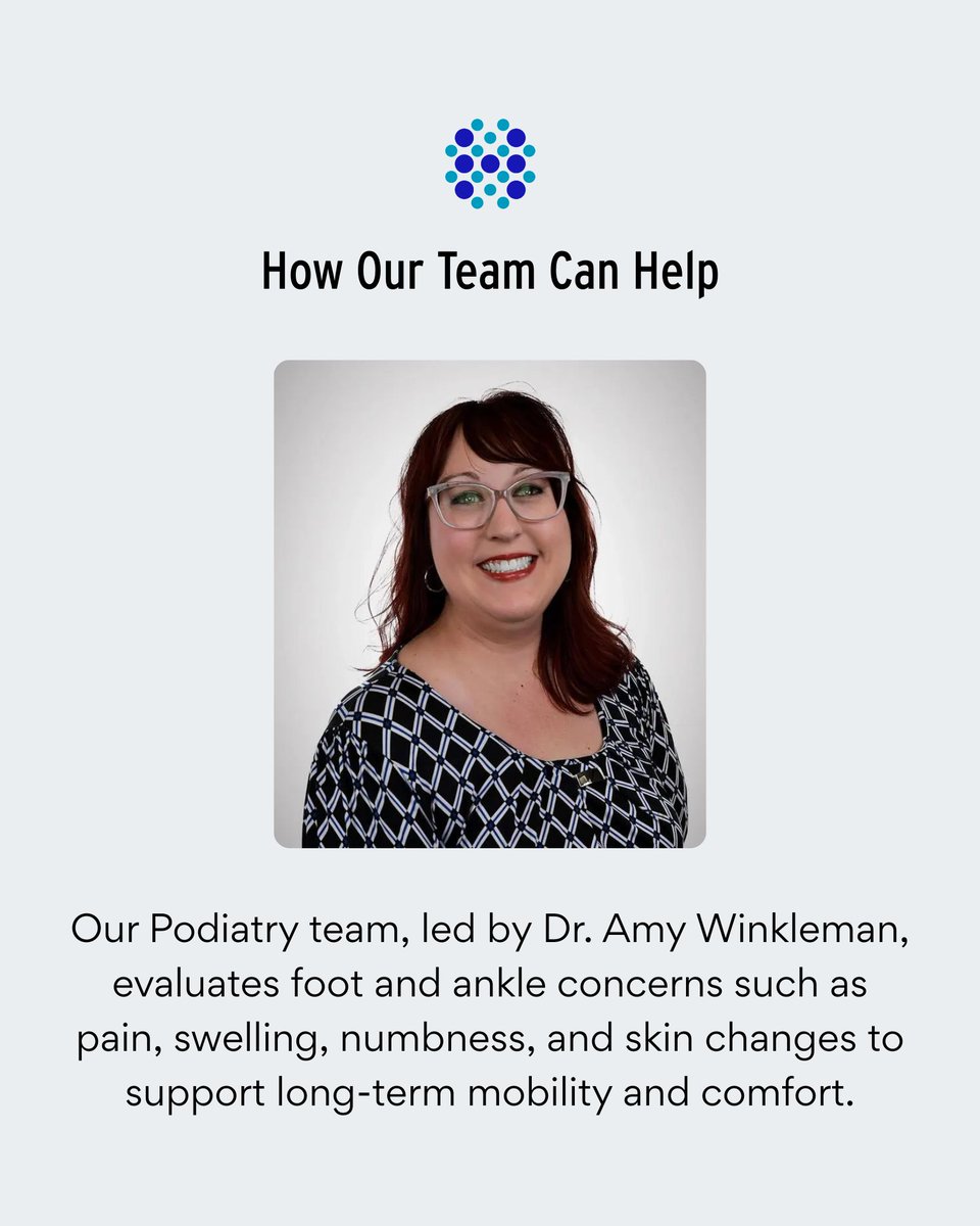 Numbness, swelling, pain after activity, and skin changes can signal underlying foot health concerns. Dr. Amy Winkleman and our Podiatry team provide evaluations to support long-term mobility. 

Learn more: bit.ly/4penBeR