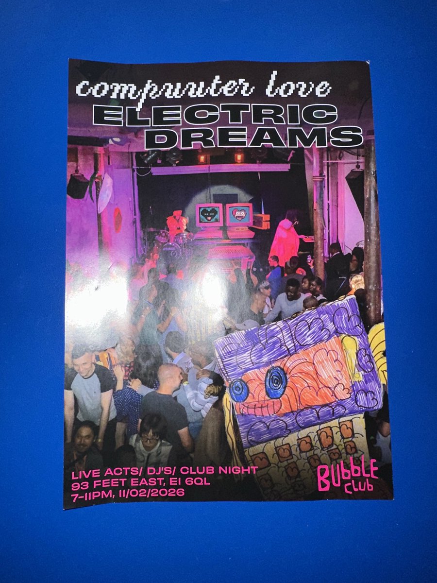 AdamNSmith21's tweet photo. On Wednesday 18th February, BUBBLE CLUB will present our Valentine’s Day club night called “Computer Love and Electronic Dreams”. It will be at 93 Feet East in Shoreditch. On Friday 6th March, there will be a film sharing of Not F Sorry at The Source in Stratford. https://t.co/xlPouOD2L7