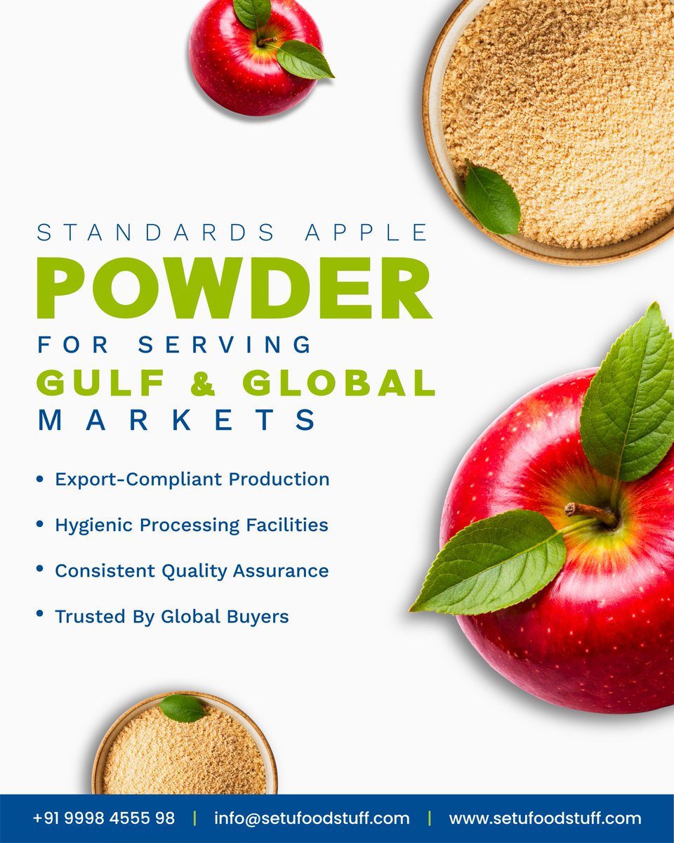 SetuFoodStuff's tweet image. Trusted Apple Powder Supplier for Global Buyers 🍎🌍Processed to international standards for bulk &amp;amp; export needs. Hygienic production. Consistent quality. Reliable B2B supply.
📞+91 9998455598🌐setufoodstuff.com #ApplePowder #B2B #BulkSupply #ExportQuality #GlobalSupplier