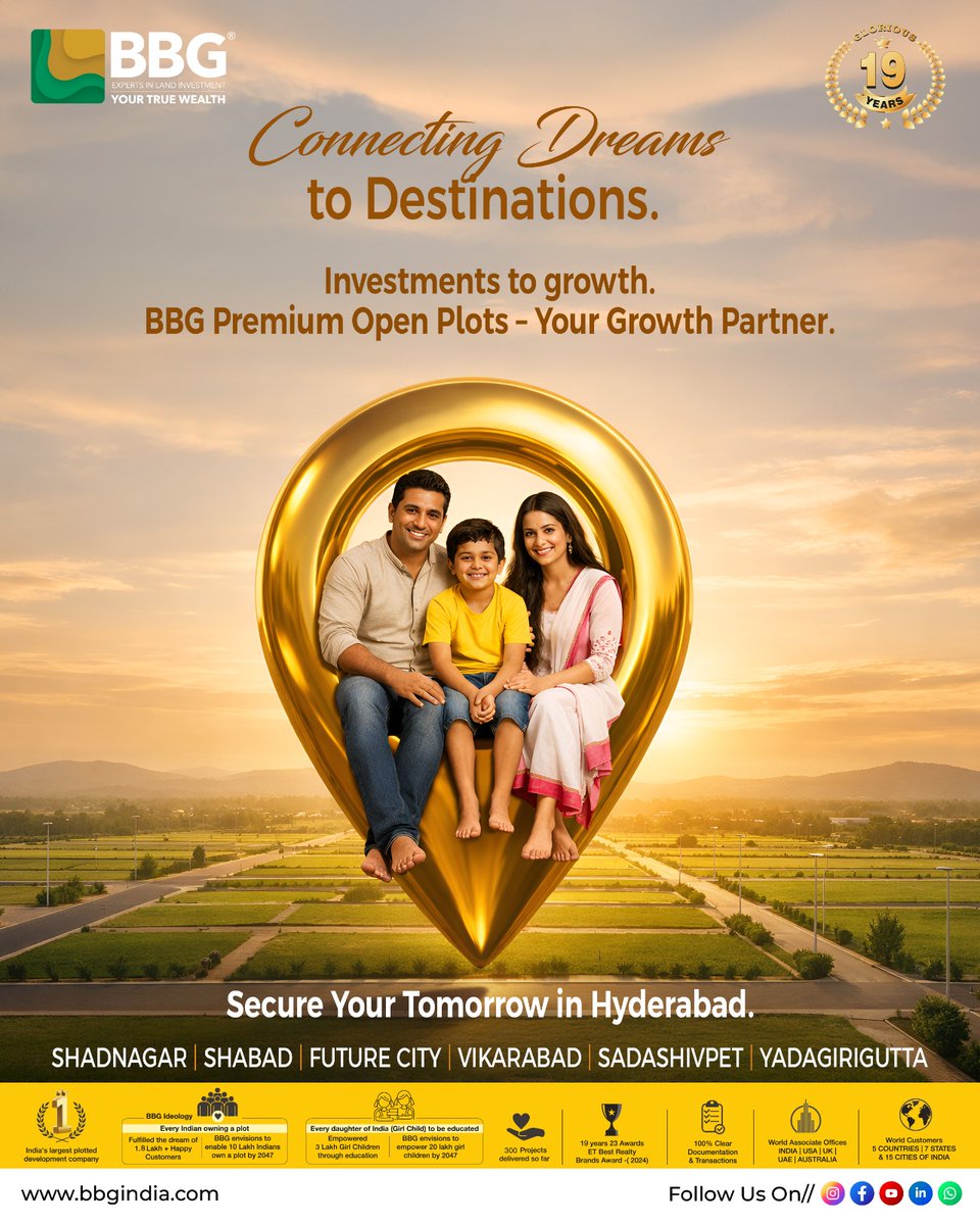bbgindia's tweet image. Secure Your Tomorrow with BBG
Prime locations. Clear documentation. Trusted legacy.
Choose BBG Premium Plots and invest in Hyderabad’s growing future.
bbgindia.com
#openplots #plotsinhyderabad #Hyderabad