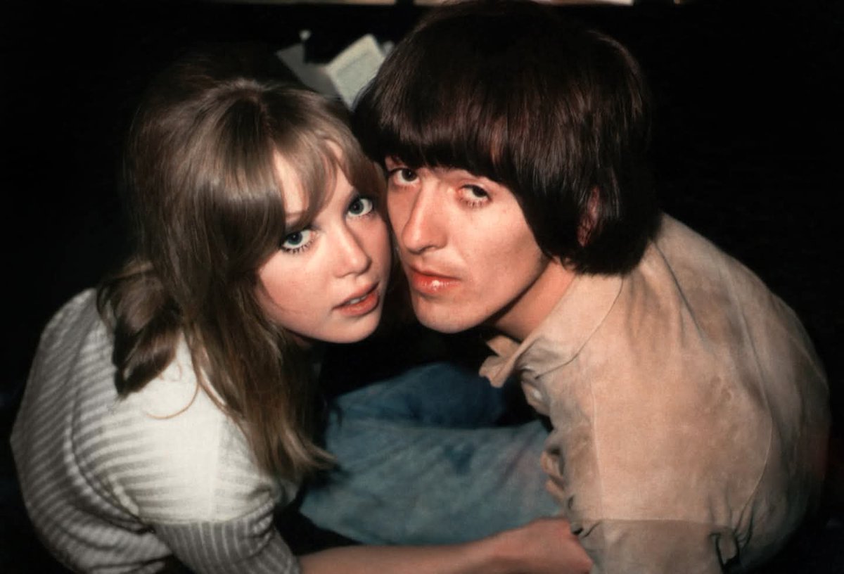 1965,Pattie Boyd and George Harrison photographed at Kinfauns by Pattie's brother David.