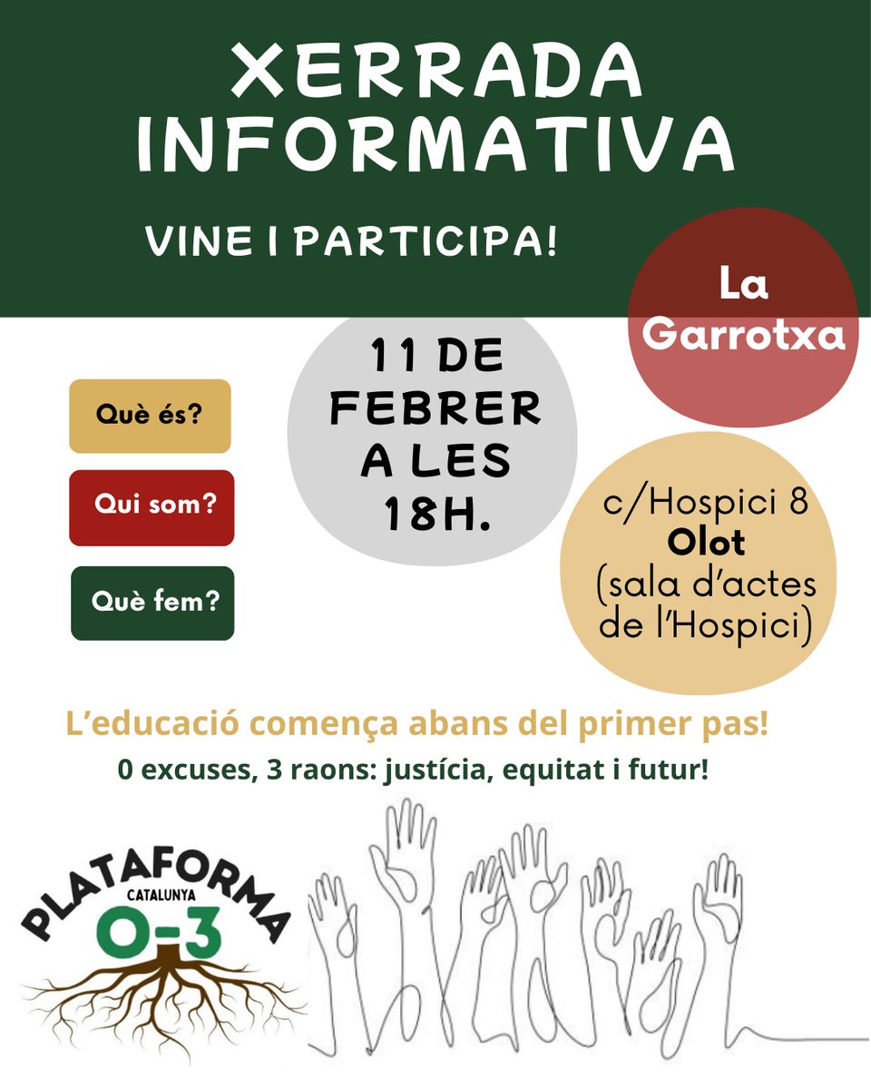 Demà estarem parlant de la Plataforma 0-3 a Olot. Vine a dur la teva!!!! I agenda que el el 14 de març farem una manifestació en defensa del 0-3!!!!!