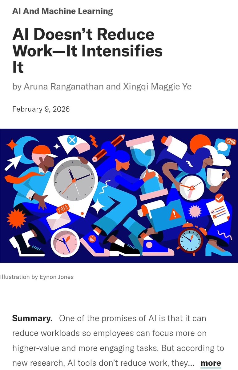 งานวิจัยใน HBR ล่าสุดติดตามการใช้ AI  8 เดือนในบริษัทเทคฯ US ตีแผ่ AI ในองค์กรสุดเพราะพบว่า AI ไม่ได้ช่วยให้งานลดแต่ทำให้งานล้นคนกว่าเดิมด้วย 5 เหตุผล

1) งานงอก (Task Expansion) พอ AI ช่วยเรื่องความรู้ งานที่ไม่ใช่งานตัวเองก็ต้องทำเพิ่มหรือที่เคยส่งต่อให้คนนอกทำก็ต้องรับจบเองหมด