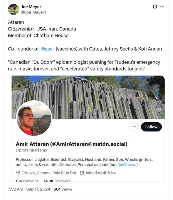 Joe_Meyer1's tweet image. This is Amir Attaran  

Both he &amp;amp; his wife, both employed by Gov/PS, with big salaries, expects taxpayers to pay for their IVF treatments 

He's a co-founder with Bill Gates, Jeffrey Sachs, Kofi Annan on Gavi? 

How did these guys hook up? 

#parasites 
x.com/AndieWinnipeg/…